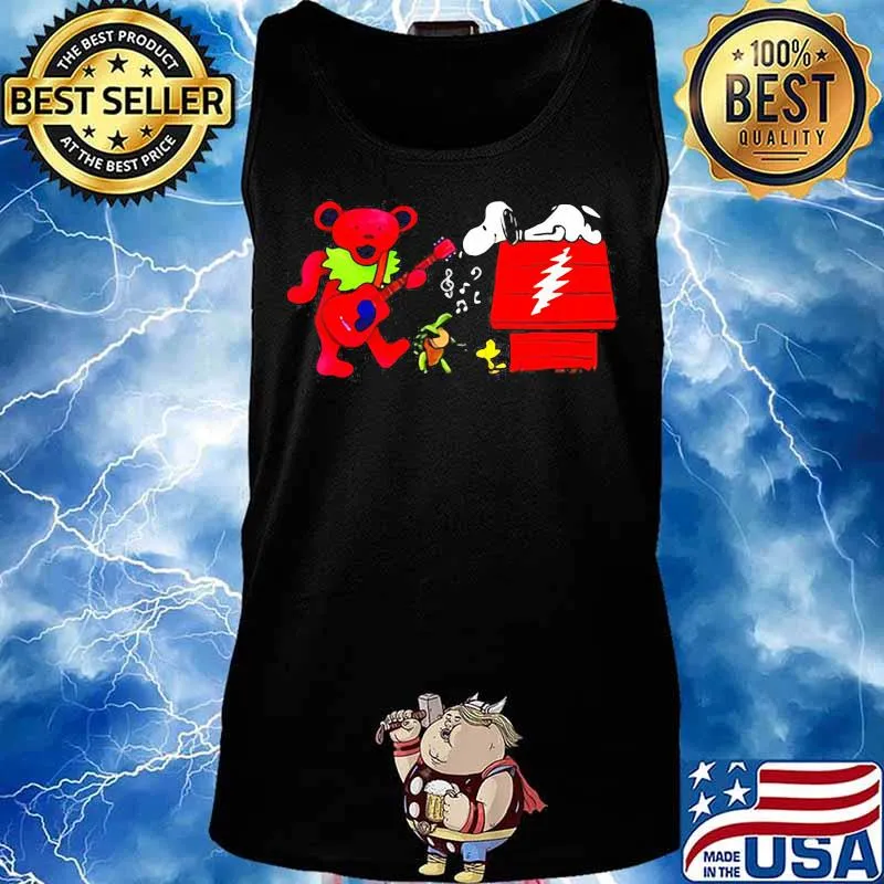 Snoopy Listen To Music Bear Guitar Dark Star Grateful Dead Steal Shirt Tank top