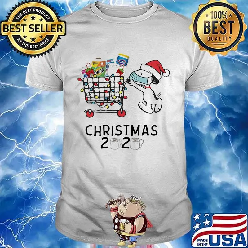 Snoopy Wear Mask With Hat Santa Claus Go Shopping Christmas 2020 Toilet Paper Shirt