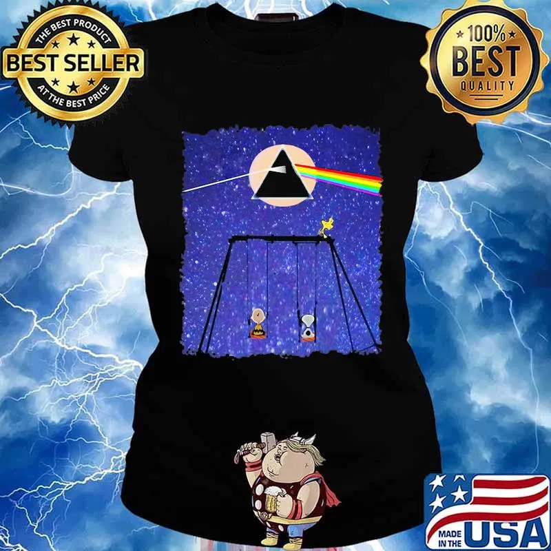 Snoopy Woodstock And Friend Watching Moon Pink Floyd Shirt Ladies tee