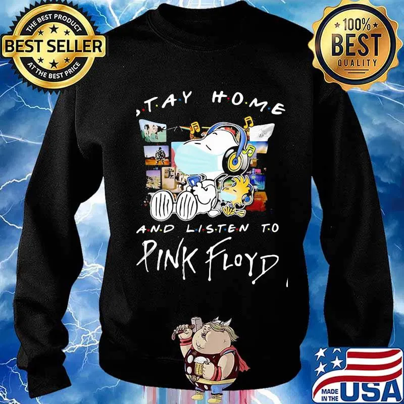 Stay Home And Listen To Pink Floyd Snoopy And Woodstock Wear Mask Shirt Sweater