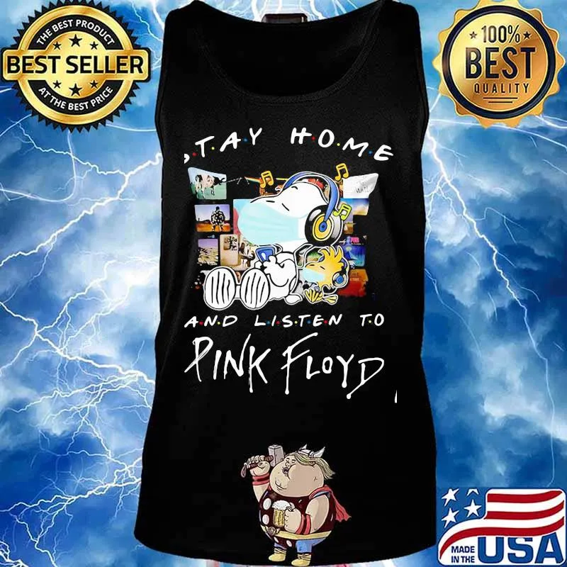 Stay Home And Listen To Pink Floyd Snoopy And Woodstock Wear Mask Shirt Tank top