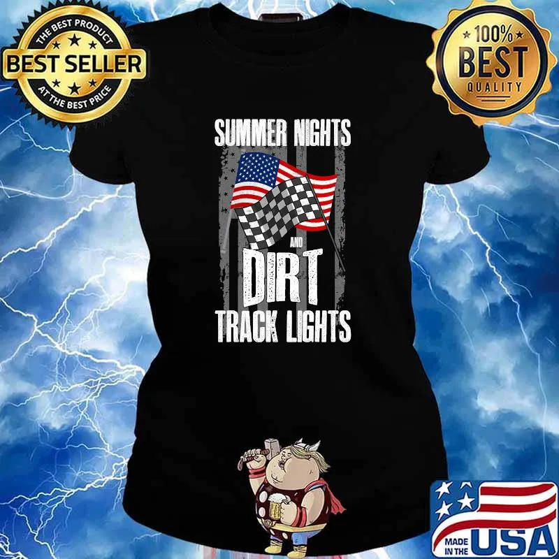 Summer Nights Dirt Track Lights Racing Motocross American Flag Shirt Ladies tee