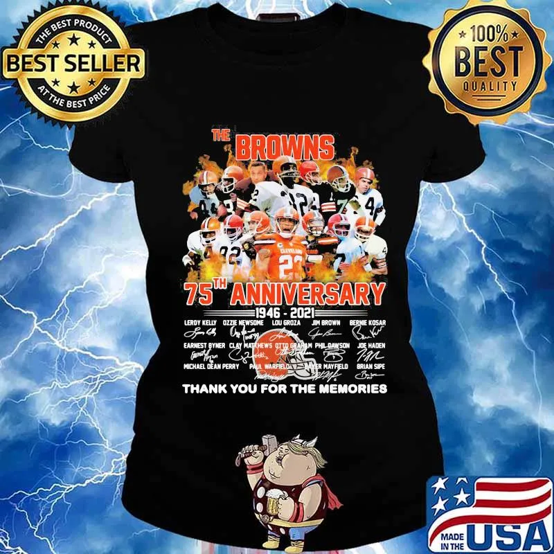 The Brown 75th Anniversary 1945 2020 Thank You For The Memories Signuature Football Shirt Ladies tee
