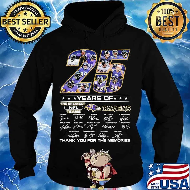 25 Years Of The Greatest Nfl Teams Ravens Thank You For The Memories Signature Shirt Hoodie