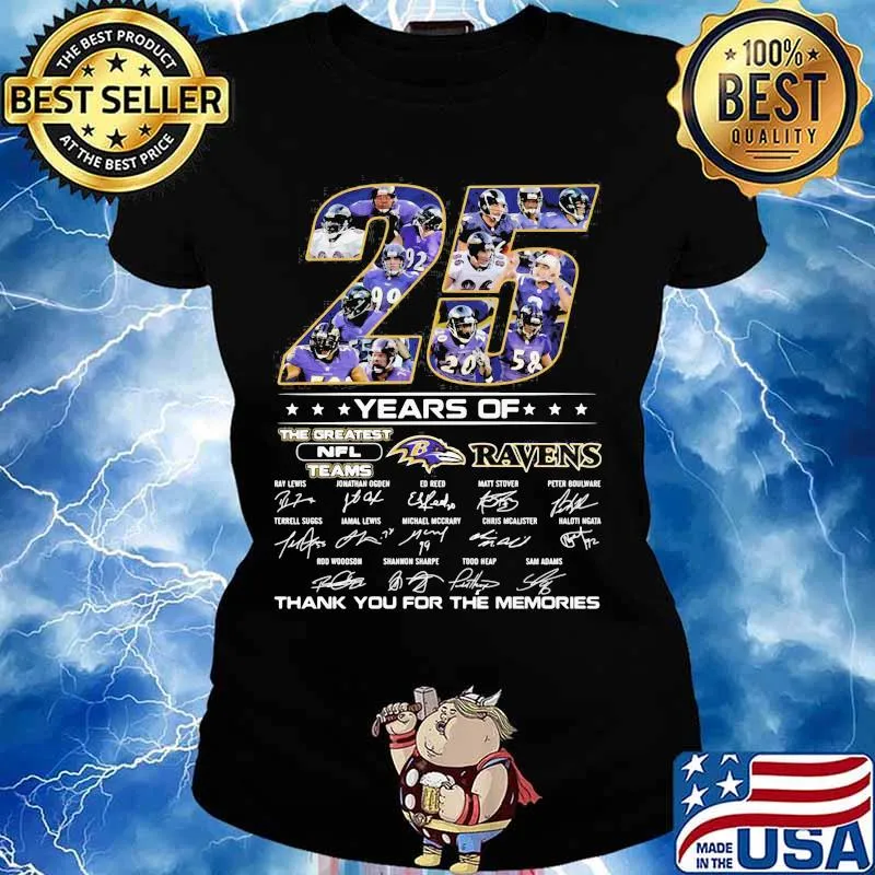 25 Years Of The Greatest Nfl Teams Ravens Thank You For The Memories Signature Shirt Ladies tee