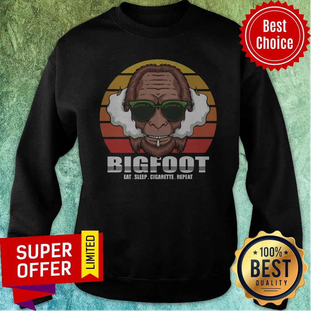 Awesome Bigfoot Eat Sleep Cigarette Repeat Vintage Shirt - Image 2