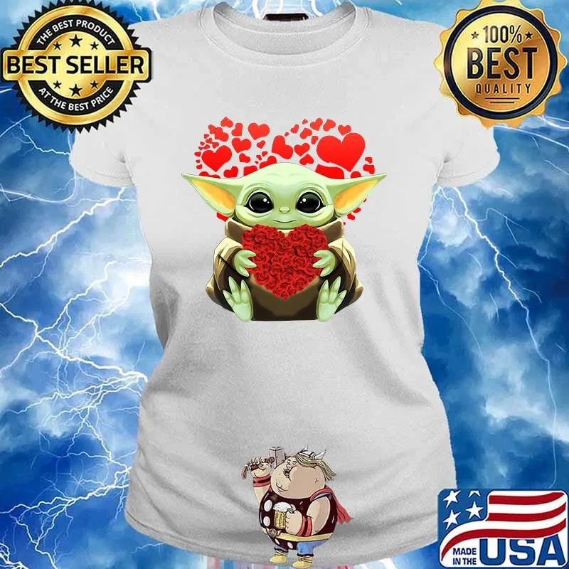 Baby Yoda Heart Roses Valentine Day Shirt Ladies tee