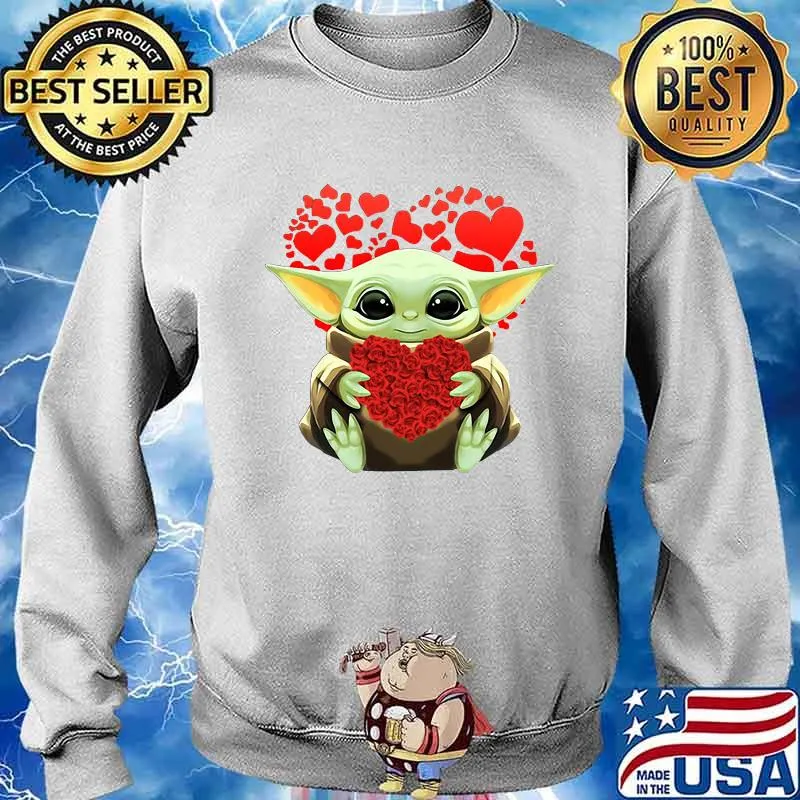 Baby Yoda Heart Roses Valentine Day Shirt Sweater