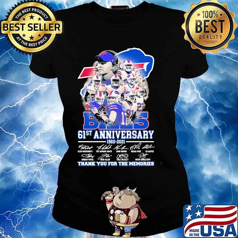 Bills 61st Anniversary 1960 2021 Thank You For The Memories Signature Team Football Shirt Ladies tee