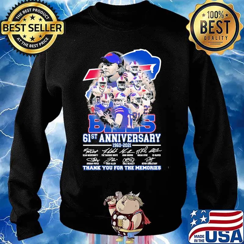 Bills 61st Anniversary 1960 2021 Thank You For The Memories Signature Team Football Shirt Sweater