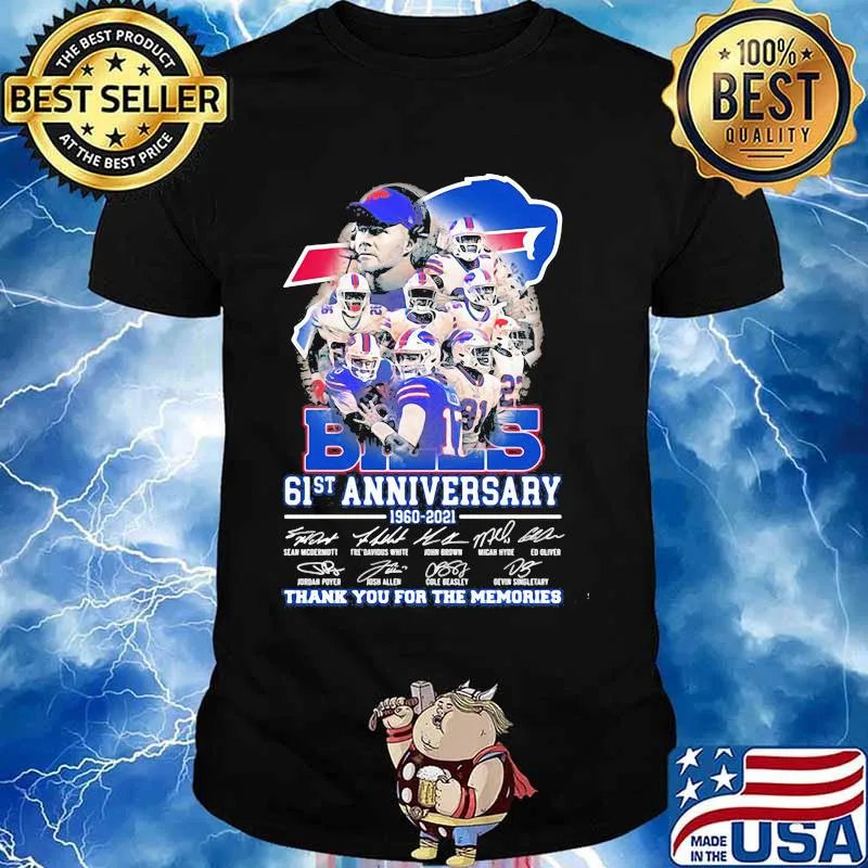 Bills 61st Anniversary 1960 2021 Thank You For The Memories Signature Team Football Shirt