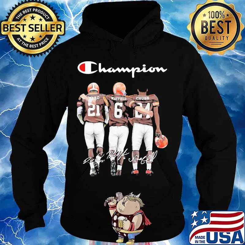 Champion Cleveland Browns Nick Chubb Baker Mayfield Signature Football Shirt Hoodie