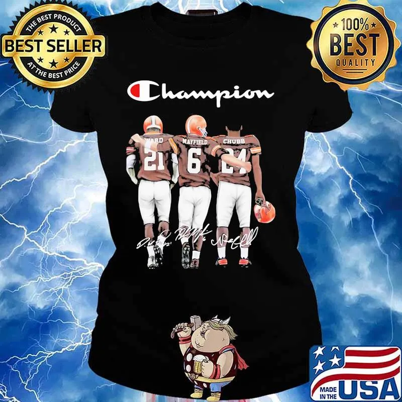 Champion Cleveland Browns Nick Chubb Baker Mayfield Signature Football Shirt Ladies tee