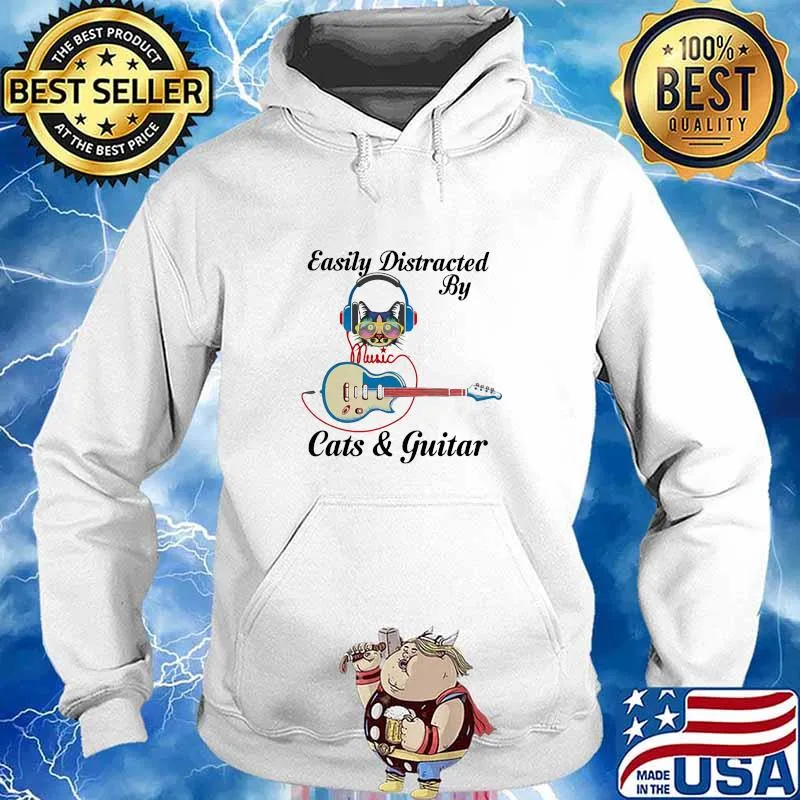 Easily Distracted By Cats And Guitar Music Shirt Hoodie