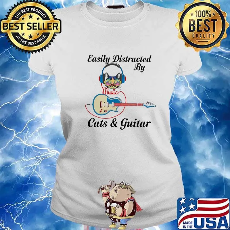 Easily Distracted By Cats And Guitar Music Shirt Ladies tee