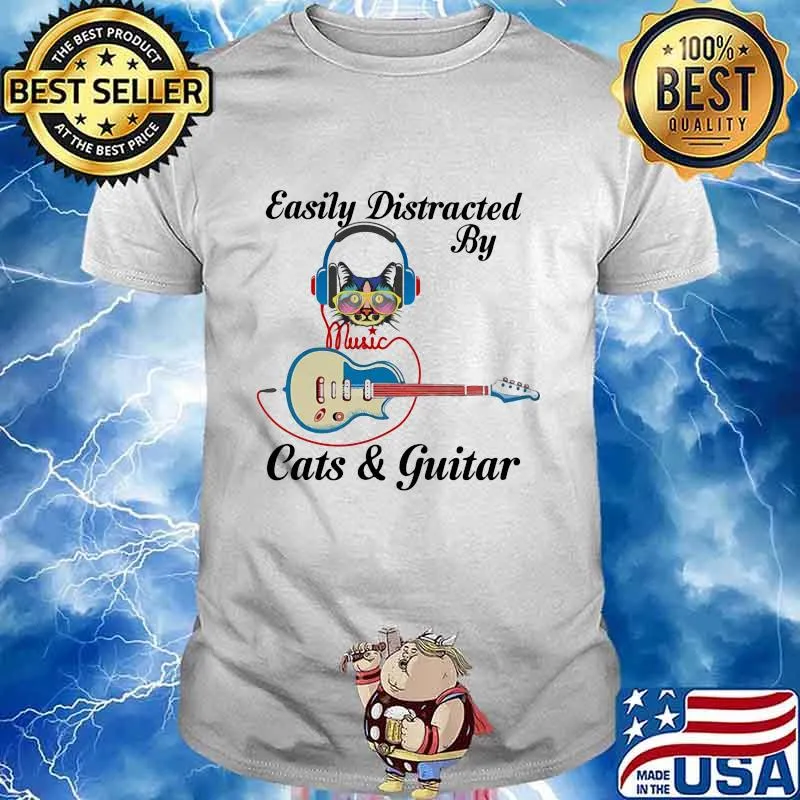 Easily Distracted By Cats And Guitar Music Shirt