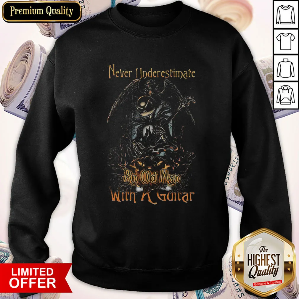 Funny Jack Skellington Nightmare Never Underestimate An Old Man With A Guitar Shirt - Image 2