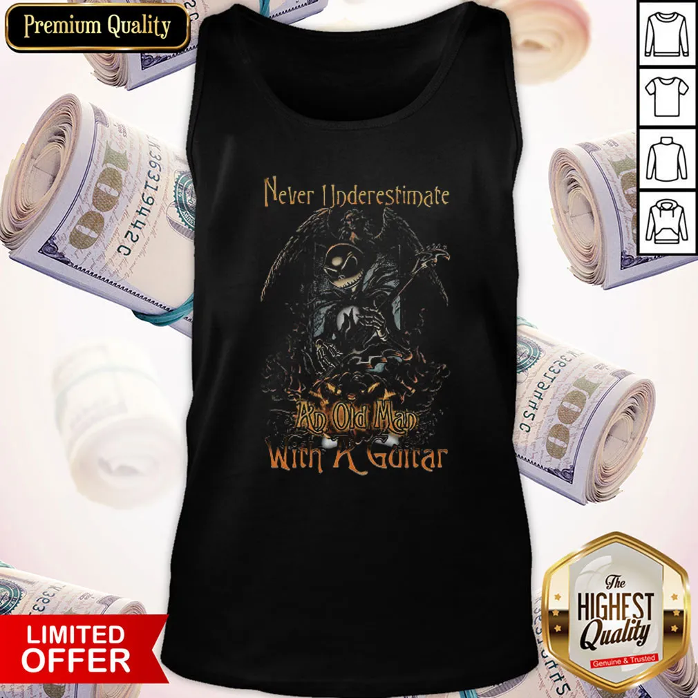 Funny Jack Skellington Nightmare Never Underestimate An Old Man With A Guitar Shirt - Image 4