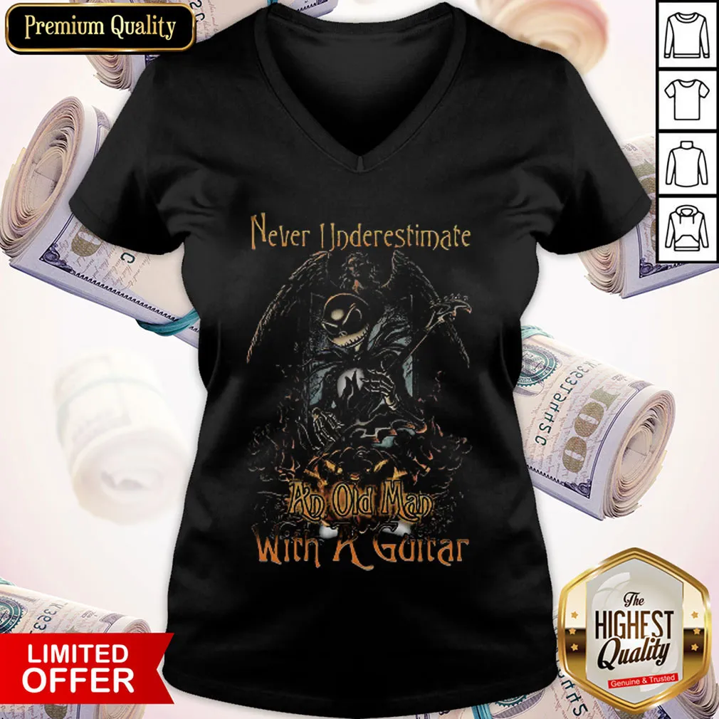 Funny Jack Skellington Nightmare Never Underestimate An Old Man With A Guitar Shirt - Image 3