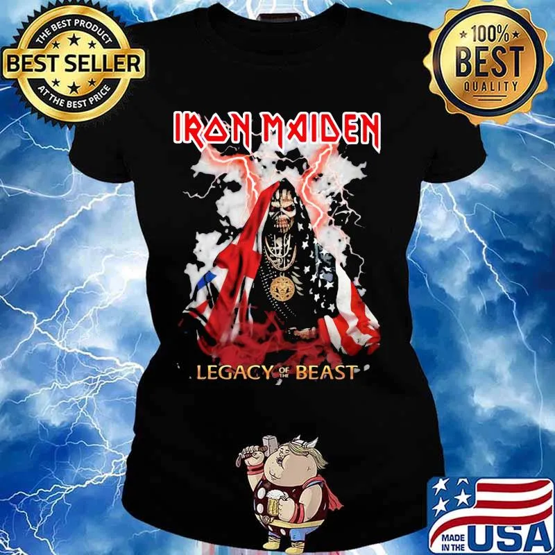 Iron Maiden Legacy Of The Beast Skull American Flag Shirt Ladies tee