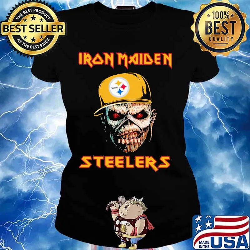 Iron Maiden Wear Hat Logo Steelers Football Shirt Ladies tee