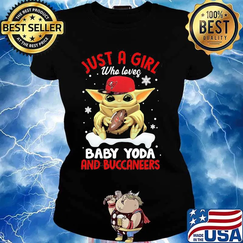 Just A Girl Who Loves Baby Yoda And Buccaneers Merry Xmas Shirt Ladies tee