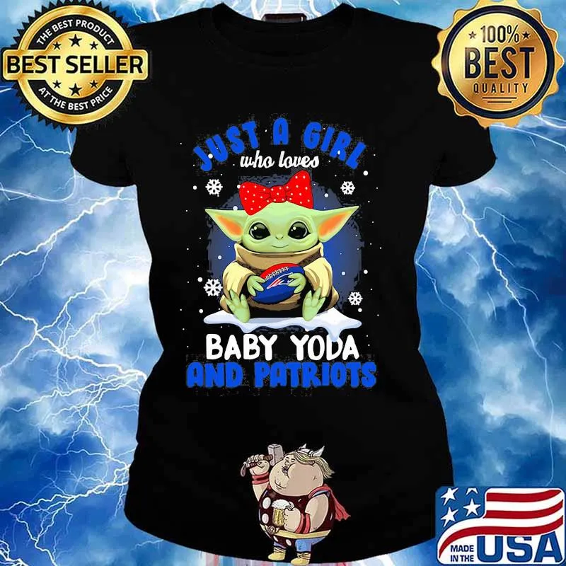 Just A Girl Who Loves Baby Yoda Wear Polka Dot Red Bow And Patriots Ball Shirt Ladies tee