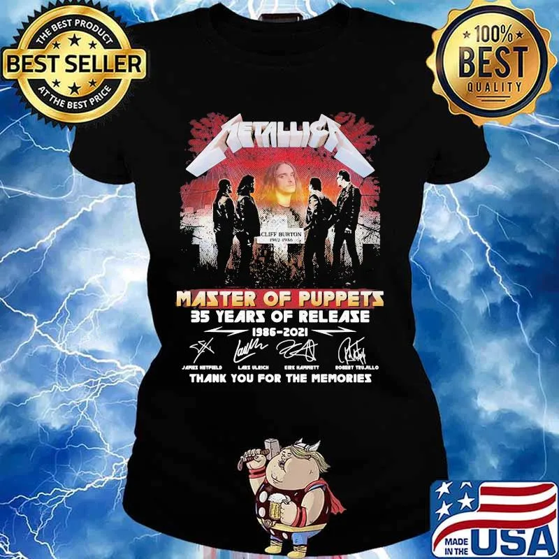 Master Of Puppets 35 Years Of Release 1986 2021 Thank You For The Memories Signature Cross Shirt Ladies tee