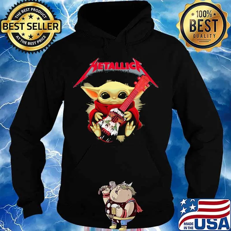 Metallic Baby Yoda Playing Guitar Star Wars Shirt Hoodie