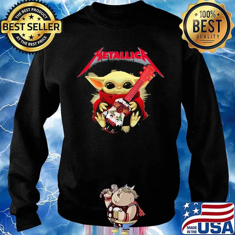 Metallic Baby Yoda Playing Guitar Star Wars Shirt Sweater