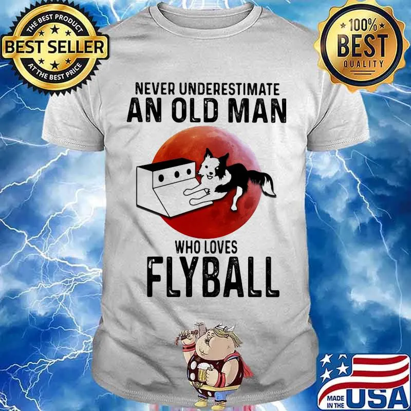 Never Underestimate An Old Man Who Loves Flyball Cat Moon Blood Shirt