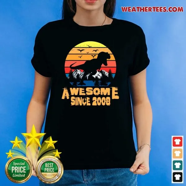 Official Vintage Awesome Since 2008 13 Year Old 13th Birthday Gift For Dinosaur Boy Shirt - Image 4