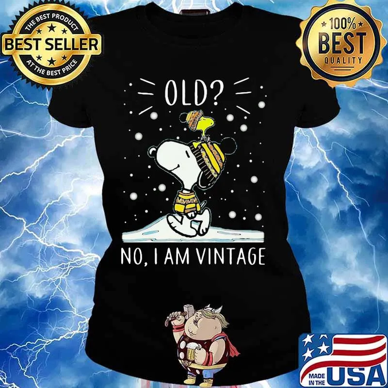 Old No I Am Vintage Snoopy And Woodstock Merry Christmas Shirt Ladies tee