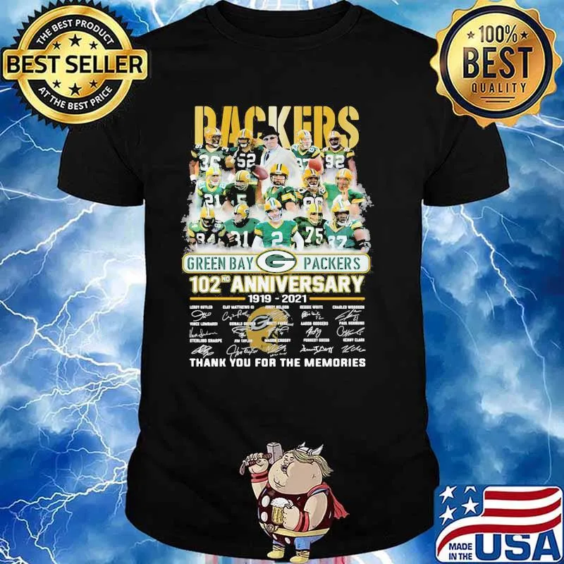 Packers Green Bay 102nd Anniversary 1919 2021 Thank You For The Memories Signature Shirt Unisex