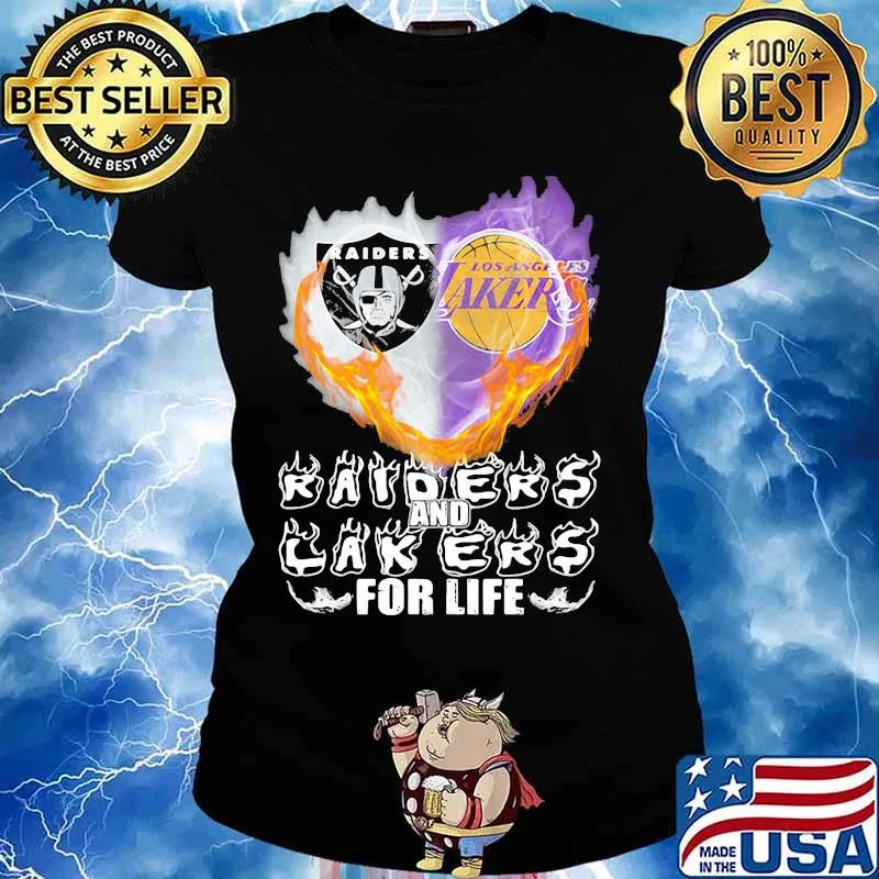 Raiders And Los Angeles Lakers For Life Logo Team Football In My Heart Shirt Ladies tee