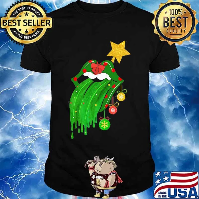 Rock And Roll Rolling Stone Lips Grinch Merry Xmas Shirt