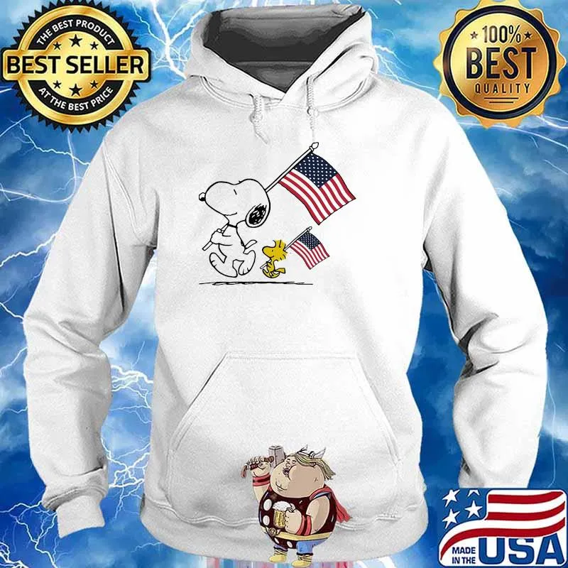 Snoopy And Woodstock Hold The Hand American Flag Shirt