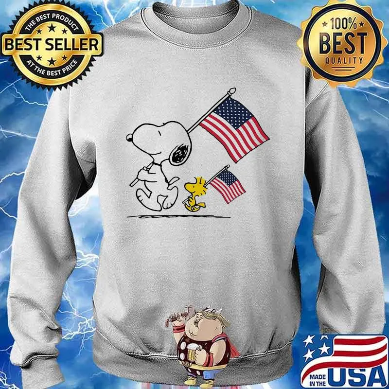 Snoopy And Woodstock Hold The Hand American Flag Shirt Sweater
