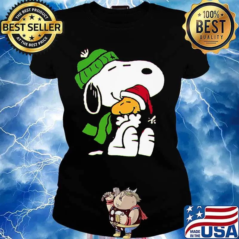 Snoopy With Woodstock Merry Christmas Shirt Ladies tee