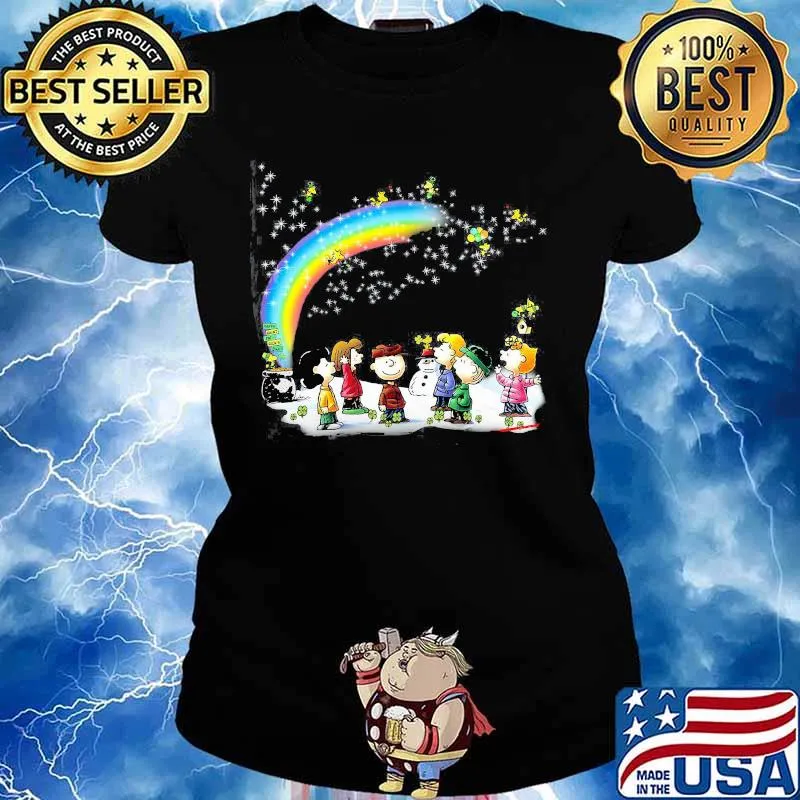 Snoopy Woodstock And Friends Snowman Rainbow Shirt Ladies tee