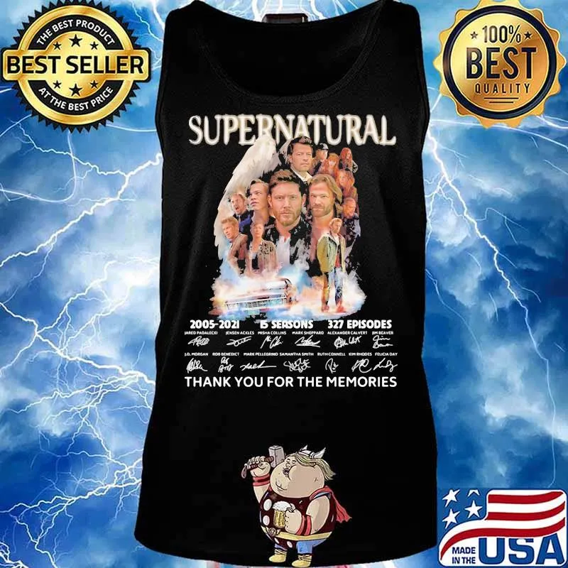 Supernatural 15 Seasons 2005 2021 16 Years Of Thank You For The Memories Signature Shirt Tank top