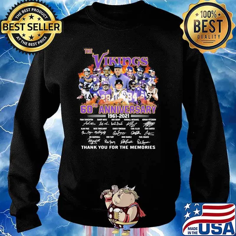 The Vikings 60th Anniversary 1961 2021 Thank You For The Memories Signature Shirt Sweater