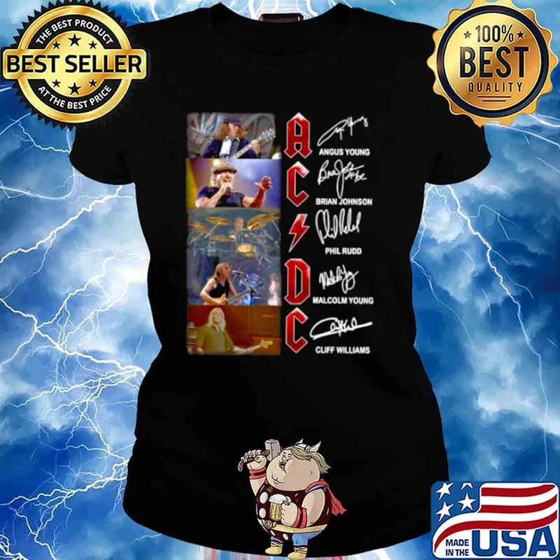Ac Dc Young Johnson Rudd And Malcolm Young 2021 Signatures s Ladies tee