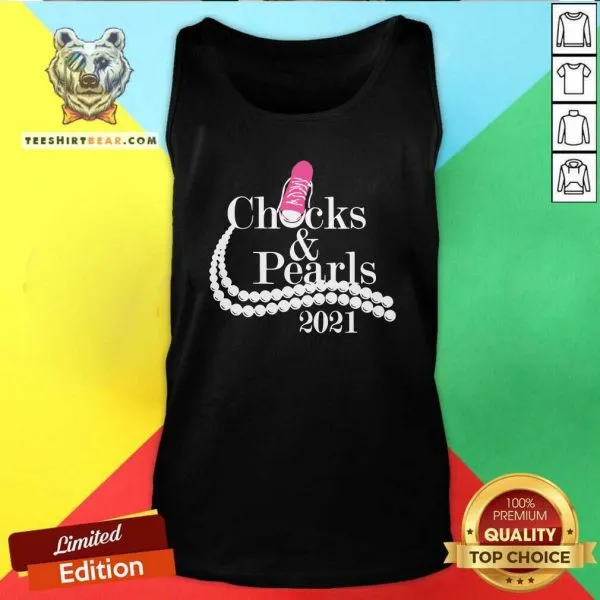 Appalled Kamala Harris Chucks And Pearls 2021 Pink Converse Shirt - Image 3
