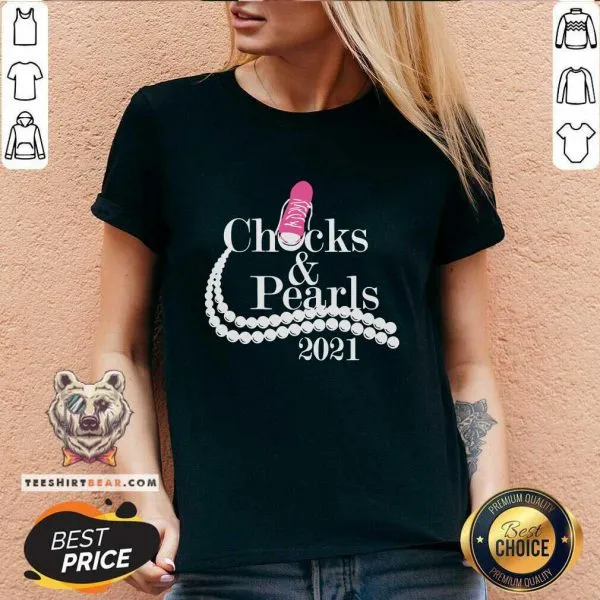 Appalled Kamala Harris Chucks And Pearls 2021 Pink Converse Shirt - Image 2