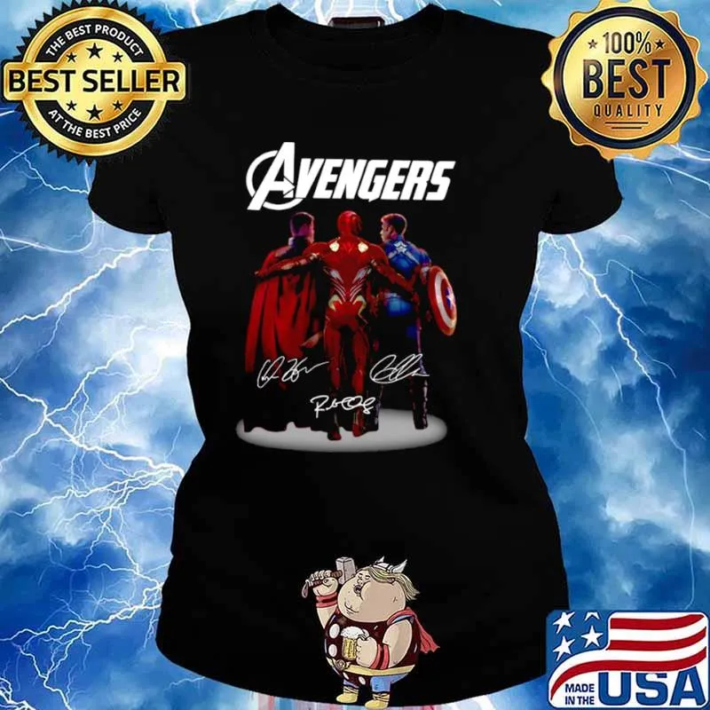 Avengers Thor Iron Man Captain America signatures s Ladies tee