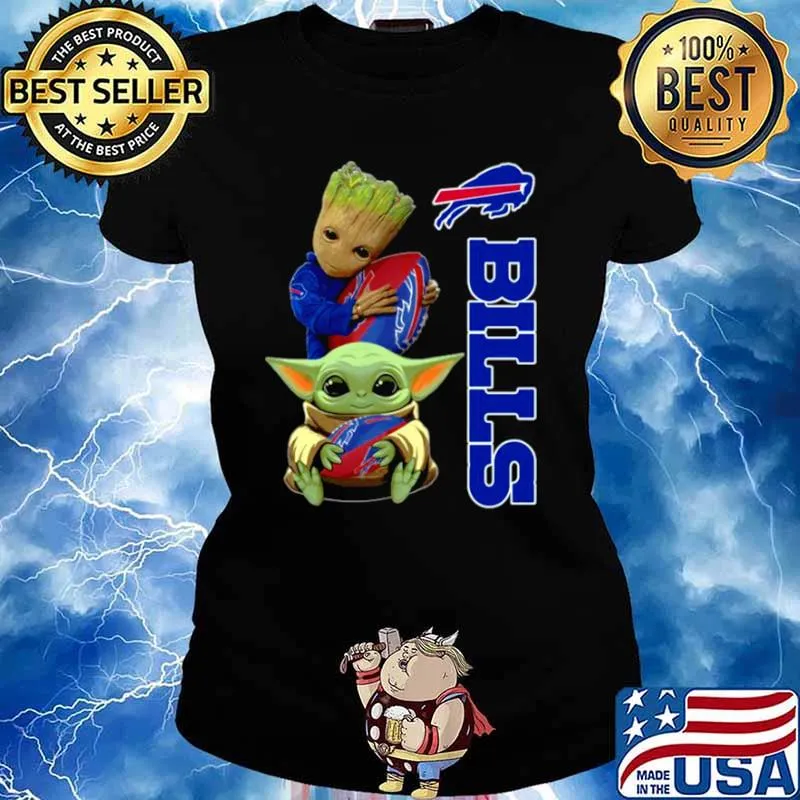 Baby Yoda And Groot Hug Rugby Buffalo Bills 2021 Shirt Ladies tee