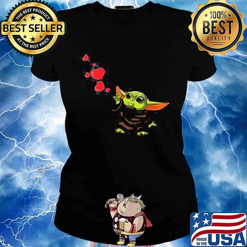 Baby Yoda Hearts Happy Valentine Day Shirt Ladies tee