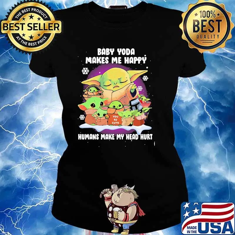 Baby Yoda Makes Me Happy Humans Make My Head Hurt Merry Xmas Shirt Ladies tee