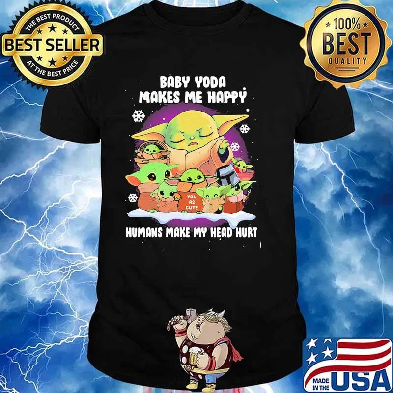 Baby Yoda Makes Me Happy Humans Make My Head Hurt Merry Xmas Shirt Unisex